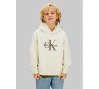 Kapuzensweatshirt CALVIN KLEIN JEANS, Jungen, Gr. 16 (176), beige (weißcap gray), Sweatware, Obermaterial: 80% Baumwolle, 16% Polyester, 4% Elasthan, unifarben, regular fit normal, Rundhals, eingesetz