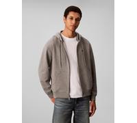 Kapuzensweatshirt CALVIN KLEIN JEANS "LS EU 350TERRY MONOGRAM FZ HOODI", Herren, Gr. XXL, med grau htr, Sweatware, Obermaterial: 100% Baumwolle, unifarben, regular fit normal, Rundhals, eingesetzt Bün