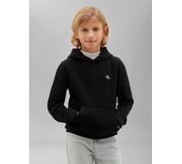 Kapuzensweatshirt CALVIN KLEIN JEANS "TERRY CK WOVEN LABEL HOODIE", Jungen, Gr. 14 (164), pvh schwarz, Sweatware, Obermaterial: 100% Baumwolle, unifarben, regular fit normal, Rundhals, eingesetzt Ripp