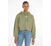 Kapuzensweatshirt CALVIN KLEIN JEANS "WASHED WOVEN LABEL HOODIE", Damen, Gr. XL (42), grün (schwarz juniper), Obermaterial: 100% Baumwolle, unifarben, Sweatshirts Kapuzensweatshirt, mit Logoschriftzug