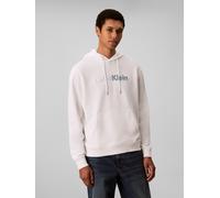 Kapuzensweatshirt CALVIN KLEIN "LS EU 350TERRY CURSIVE GRAPHIC H", Herren, Gr. M, weiß (hellweiß), Sweatware, Obermaterial: 100% Baumwolle, unifarben, regular fit normal, Rundhals, eingesetzt Bündchen