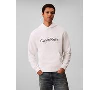 Kapuzensweatshirt CALVIN KLEIN "LS EU STANDARD LOGO 350TERRY PO", Herren, Gr. M, weiß (hellweiß), Web, Obermaterial: 100% Baumwolle, unifarben, regular fit normal, Rundhals, eingesetzt Bündchen, Sweat