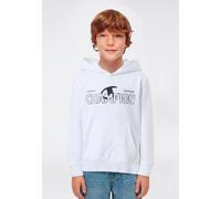 Kapuzensweatshirt CHAMPION "Graphic Terry Hoodie", Jungen, Gr. M (140/146), weiß (wht), Obermaterial: 54% Baumwolle, 46% Polyester, Sweatshirts, mit Kapuze, Langarm, gerader Abschluss, aus Baumwolle u