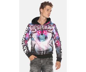 Kapuzensweatshirt CIPO & BAXX "Sweatshirts", Herren, Gr. M, bunt (cyber, blau), 50% Baumwolle, 50% Polyester, bedruckt, regular fit normal, Sweatshirts, mit auffälligem Allover-Printdesign, CL416 (782
