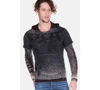 Kapuzensweatshirt CIPO & BAXX "Sweatshirts", Herren, Gr. M, grau (anthrazit), 100% Baumwolle, bedruckt, slim fit normal, Rundhals, leicht ausgefranste Kante, Sweatshirts, im Lagenlook, CL-279 (2358111