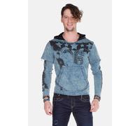 Kapuzensweatshirt CIPO & BAXX "Sweatshirts", Herren, Gr. S, blau (indigo), 100% Baumwolle, bedruckt, slim fit normal, Rundhals, leicht ausgefranste Kante, Sweatshirts, im Lagenlook, CL-279 (66557456-S