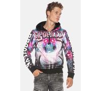 Kapuzensweatshirt CIPO & BAXX "Sweatshirts", Herren, Gr. S, bunt (cyber, blau), 50% Baumwolle, 50% Polyester, bedruckt, regular fit normal, Sweatshirts, mit auffälligem Allover-Printdesign, CL416 (782