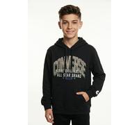 Kapuzensweatshirt CONVERSE "CNVB VARCITY LAYERED HOODIE", Jungen, Gr. S, schwarz, Obermaterial: 60% Baumwolle, 40% Polyester, Sweatshirts, mit warmem Fleece-Material, für Kinder, aus Baumwolle und Pol