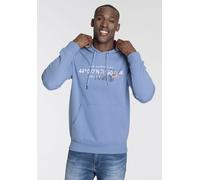 Kapuzensweatshirt DELMAO, Herren, Gr. L (52/54), blau, angeraute Sweatware, Obermaterial: 60% Baumwolle, 40% Polyester, bedruckt, normal, Rippbündchen, Sweatshirts Kapuzensweatshirt, Langarm, lockere