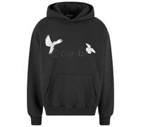 Kapuzensweatshirt DROPSIZE "Dropsize Herren Heavy Oversize Doves Hoodie", Herren, Gr. S, schwarz (washedschwarz), 70% Baumwolle, 30% Polyester, bedruckt, Langarm, Sweatshirts (18056659-S) washedschwar