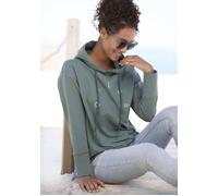 Kapuzensweatshirt ELBSAND "Darisa", Damen, Gr. L (40), blau (petrol), angeraute Sweatware, Obermaterial: 95% Baumwolle, 5% Elasthan, unifarben, figurumspielend hüftlang, ohne Ausschnitt, Sweatshirts,