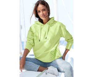 Kapuzensweatshirt ELBSAND "Elgin", Damen, Gr. L (40), grün (limone), angeraute Sweatware, Obermaterial: 95% Baumwolle, 5% Elasthan, unifarben, figurumspielend hüftlang, breiter Bund, Sweatshirts, mit