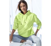 Kapuzensweatshirt ELBSAND "Elgin", Damen, Gr. S (36), grün (limone), angeraute Sweatware, Obermaterial: 95% Baumwolle, 5% Elasthan, unifarben, figurumspielend hüftlang, breiter Bund, Sweatshirts, mit