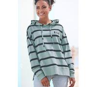 Kapuzensweatshirt ELBSAND, Damen, Gr. XL (42), blau (blau, marine), Sweatware, Obermaterial: 95% Baumwolle, 5% Elasthan, gestreift, modisch, figurumspielend hüftbedeckend, Langarm Rippbündchen, Sweats