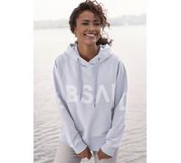 Kapuzensweatshirt ELBSAND "Seldis", Damen, Gr. L (40), weiß (blau), Sweatware, Obermaterial: 95% Baumwolle, 5% Elasthan, unifarben, figurumspielend hüftlang, Rundhals, breiter Bund, Sweatshirts, mit g