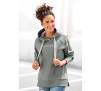 Kapuzensweatshirt ELBSAND "Svana", Damen, Gr. L (40), grün, Sweatware, Obermaterial: 95% Baumwolle, 5% Elasthan, unifarben, figurumspielend hüftlang, Raglanärmel extrabreites Bündchen, Sweatshirts, mi
