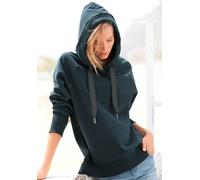 Kapuzensweatshirt ELBSAND "Svana", Damen, Gr. XL (42), blau (marine), Sweatware, Obermaterial: 95% Baumwolle, 5% Elasthan, unifarben, figurumspielend hüftlang, Raglanärmel extrabreites Bündchen, Sweat