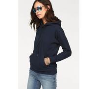 Kapuzensweatshirt FRUIT OF THE LOOM "Classic hooded Sweat Lady-Fit", Damen, Gr. S (36), blau (marine), Sweatware, Obermaterial: 80% Baumwolle, 20% Polyester, unifarben, figurumspielend hüftlang, Rundh