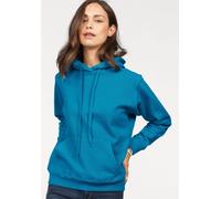 Kapuzensweatshirt FRUIT OF THE LOOM "Classic hooded Sweat Lady-Fit", Damen, Gr. XS (34), blau (türkis), Sweatware, Obermaterial: 80% Baumwolle, 20% Polyester, unifarben, figurumspielend hüftlang, Rund