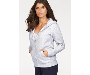 Kapuzensweatshirt FRUIT OF THE LOOM "Lady-Fit Premium hooded Sweat Jacket", Damen, Gr. L (40), grau, angeraute Sweatware, Obermaterial: 70% Baumwolle, 30% Polyester, meliert, figurbetont, eingesetzt a