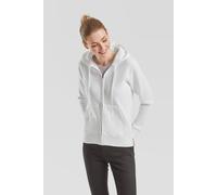 Kapuzensweatshirt FRUIT OF THE LOOM "Lady-Fit Premium hooded Sweat Jacket", Damen, Gr. L, weiß, angeraute Sweatware, Obermaterial: 70% Baumwolle, 30% Polyester, figurbetont, eingesetzt angesetztes Bün