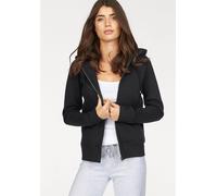 Kapuzensweatshirt FRUIT OF THE LOOM "Lady-Fit Premium hooded Sweat Jacket", Damen, Gr. S (36), schwarz, angeraute Sweatware, Obermaterial: 70% Baumwolle, 30% Polyester, unifarben, figurbetont, eingese