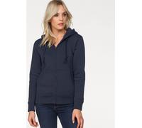 Kapuzensweatshirt FRUIT OF THE LOOM "Lady-Fit Premium hooded Sweat Jacket", Damen, Gr. XS (34), blau (marine), angeraute Sweatware, Obermaterial: 70% Baumwolle, 30% Polyester, unifarben, figurbetont,
