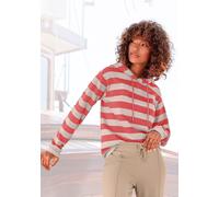 Kapuzensweatshirt H.I.S, Damen, Gr. 48/50, rot (rot, nougat, gestreift), Interlock, Obermaterial: 100% Baumwolle, gestreift, bequem normal, Rippbündchen, Sweatshirts, im maritimen Stil, Loungewear, Lo