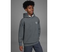 Kapuzensweatshirt H.I.S "H.I.S Hoodie mit Logo-Druck in melierter Ware für Jungen", Jungen, Gr. 128/134, grau (anthrazit meliert), Sweatware, Obermaterial: 60% Baumwolle, 40% Polyester, bedruckt, Basi