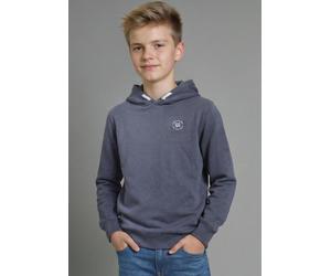 Kapuzensweatshirt H.I.S "mit Badge in melierter Ware für Jungen", Jungen, Gr. 164/170, marine meliert, Sweatware, Obermaterial: 60% Baumwolle, 40% Polyester, bedruckt, Basic hüftbedeckend, Rippbündche