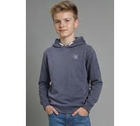 Kapuzensweatshirt H.I.S "mit Badge in melierter Ware für Jungen", Jungen, Gr. 176/182, marine meliert, Sweatware, Obermaterial: 60% Baumwolle, 40% Polyester, bedruckt, Basic hüftbedeckend, Rippbündche