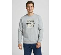 Kapuzensweatshirt JACK & JONES "JCOFLARE FRONT PRINT SWEAT CREW NECK", Herren, Gr. L, light grau melange, angeraute Sweatware, Obermaterial: 70% Baumwolle, 30% Polyester, meliert, relaxed fit, Rundhal