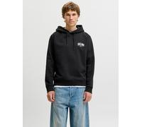 Kapuzensweatshirt JACK & JONES "JJAERO SWEAT HOOD", Herren, Gr. L, schwarz (schwarz detail:small print), angeraute Sweatware, Obermaterial: 65% Polyester, 35% Baumwolle, bedruckt, regular fit normal, 