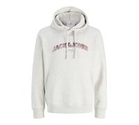 Kapuzensweatshirt JACK & JONES "JJAVERY SWEAT HOOD", Herren, Gr. M, weiß melange, angeraute Sweatware, Obermaterial: 60% Baumwolle, 40% Polyester, bedruckt, regular fit normal, Rundhals, Rippbündchen,