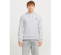 Kapuzensweatshirt JACK & JONES "JJBEAU - Sweater mit Logodruck, Slim Fit und Baumwolle", Herren, Gr. S, grau (weiß melange), angeraute Sweatware, Obermaterial: 80% Baumwolle, 20% Polyester, meliert, s