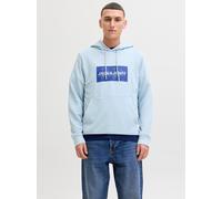 Kapuzensweatshirt JACK & JONES "JJCOLE PRINT SWEAT HOOD UNB", Herren, Gr. L, celestial blau, angeraute Sweatware, Obermaterial: 60% Baumwolle, 40% Polyester, bedruckt, regular fit, Rippbündchen, Sweat