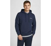 Kapuzensweatshirt JACK & JONES "JJCOLLEGE LOGO SWEAT HOOD", Herren, Gr. S, navy blazer, Sweatware, Obermaterial: 80% Baumwolle, 20% Polyester, unifarben, relaxed fit hüftlang, Rundhals, Rippbündchen,