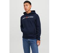 Kapuzensweatshirt JACK & JONES "JJECORP Hoodie mit Logo und hohem Tragekomfort", Herren, Gr. XS, blau (navy blazer), angeraute Sweatware, Obermaterial: 70% Baumwolle, 30% Polyester, bedruckt, normal n