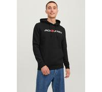 Kapuzensweatshirt JACK & JONES "JJECORP Hoodie mit Logo und hohem Tragekomfort", Herren, Gr. XS, schwarz, angeraute Sweatware, Obermaterial: 70% Baumwolle, 30% Polyester, bedruckt, normal normal, Rund