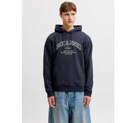 Kapuzensweatshirt JACK & JONES "JJEDENVER LOGO SWEAT HOOD SN", Herren, Gr. L, blau (navy blazer), angeraute Sweatware, Obermaterial: 80% Baumwolle, 20% Polyester, bedruckt, relaxed fit normal, Rundhal