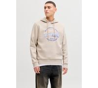 Kapuzensweatshirt JACK & JONES "JJELOGO SWEAT HOOD 2 COL 25/26 NOOS", Damen, Gr. S, moonbeam, angeraute Sweatware, Obermaterial: 70% Baumwolle, 30% Polyester, bedruckt, regular fit normal, Rundhals, R