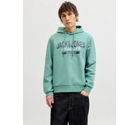 Kapuzensweatshirt JACK & JONES "JJELOGO SWEAT HOOD 2 COL 25/26 NOOS", Herren, Gr. M, mineral blau, angeraute Sweatware, Obermaterial: 70% Baumwolle, 30% Polyester, bedruckt, regular fit normal, Rundha