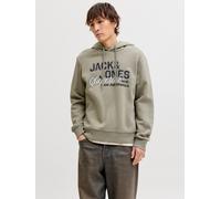 Kapuzensweatshirt JACK & JONES "JJELOGO SWEAT HOOD 2 COL 25/26 NOOS", Herren, Gr. M, vetiver, angeraute Sweatware, Obermaterial: 70% Baumwolle, 30% Polyester, bedruckt, regular fit normal, Rundhals, R