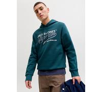 Kapuzensweatshirt JACK & JONES "JJELOGO SWEAT HOOD 2 COL 25/26 NOOS", Herren, Gr. XS, atlantic deep, angeraute Sweatware, Obermaterial: 70% Baumwolle, 30% Polyester, bedruckt, regular fit normal, Rund