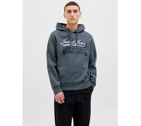 Kapuzensweatshirt JACK & JONES "JJELOGO SWEAT HOOD 2 COL 25/26 NOOS", Herren, Gr. XXL, grau (stormy weather), angeraute Sweatware, Obermaterial: 70% Baumwolle, 30% Polyester, bedruckt, regular fit nor