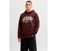 Kapuzensweatshirt JACK & JONES "JJELOGO SWEAT HOOD 2 COL AW26 SN", Herren, Gr. M, braun (bitter chocolate), angeraute Sweatware, Obermaterial: 70% Baumwolle, 30% Polyester, bedruckt, regular fit norma