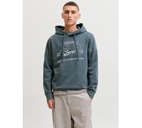 Kapuzensweatshirt JACK & JONES "JJELOGO SWEAT HOOD 2 COL AW26 SN", Herren, Gr. S, blau (turbulence), angeraute Sweatware, Obermaterial: 70% Baumwolle, 30% Polyester, bedruckt, regular fit normal, Rund