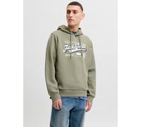 Kapuzensweatshirt JACK & JONES "JJELOGO SWEAT HOOD 2 COL AW26 SN", Herren, Gr. XL, grün (vetiver), angeraute Sweatware, Obermaterial: 70% Baumwolle, 30% Polyester, bedruckt, regular fit normal, Rundha