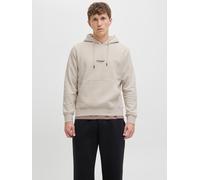 Kapuzensweatshirt JACK & JONES "JJESOHO SWEAT HOOD NOOS", Herren, Gr. M, moonbeam, angeraute Sweatware, Obermaterial: 80% Baumwolle, 20% Polyester, bedruckt, relaxed fit normal, Rundhals, Rippbündchen