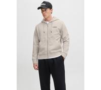 Kapuzensweatshirt JACK & JONES "JJESOHO SWEAT ZIP HOOD NOOS", Herren, Gr. XS, moonbeam, angeraute Sweatware, Obermaterial: 80% Baumwolle, 20% Polyester, bedruckt, relaxed fit, ohne Ausschnitt, Rippbün